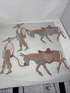VINTAGE MAN AND MULE SOUTHWESTERN METAL WALL HANGING ART DESERT TRAVELER DONKEY